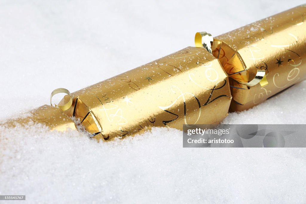 Golden Christmas Cracker in Snow