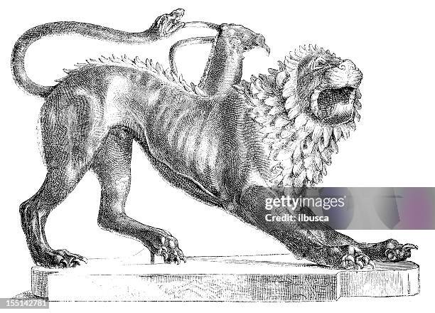 etruscan chimera - mythology stock illustrations