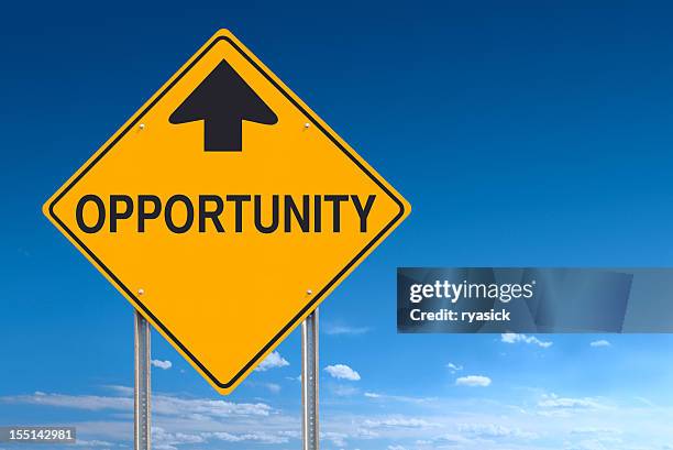 opportunity ahead road sign post over blue sky - opportunity sign stock pictures, royalty-free photos & images