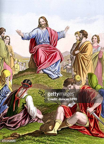 sermon on the mount - jesus christ stock illustrations
