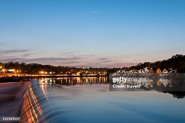 philadelphia boathouse row on schuylkill river - boathouse stock pictures, royalty-free photos & images