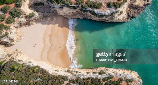 top view of algarve beach - lagos portugal stockfoto's en -beelden