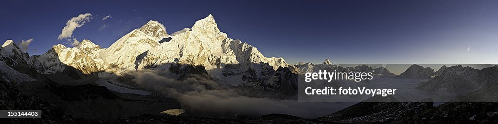 Mt Everest summit sunset panorama Khumbu Glacier Himalayas Nepal