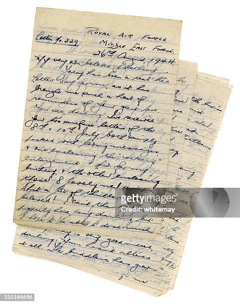 loving letter from british raf serviceman, 1944 - english letters on white background bildbanksfoton och bilder