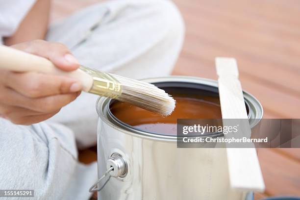 getting ready to stain hardwood patio deck - metal decking stock pictures, royalty-free photos & images