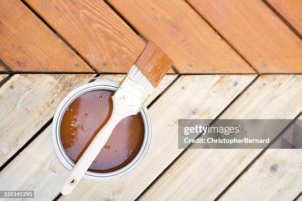 staining hardwood patio deck - wood deck top view stock pictures, royalty-free photos & images