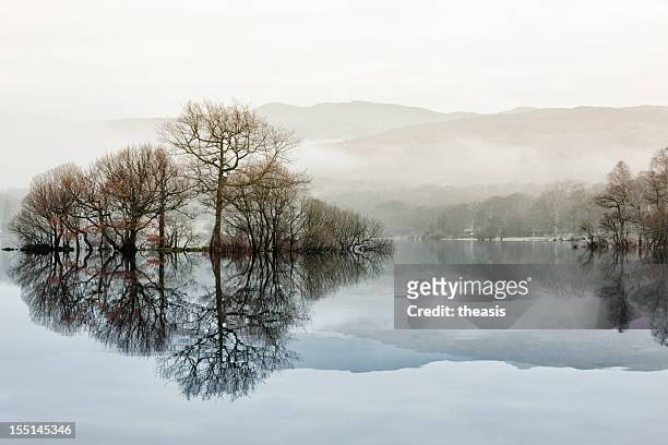 misty dawn at balmaha - winter scene no people stock pictures, royalty-free photos & images