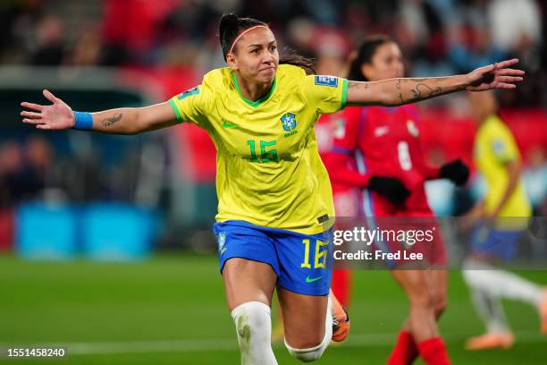 Bia Zaneratto of Brazil celebrates after scoring her team's third goal during during the FIFA Women's World Cup Australia & New Zealand 2023 Group F...