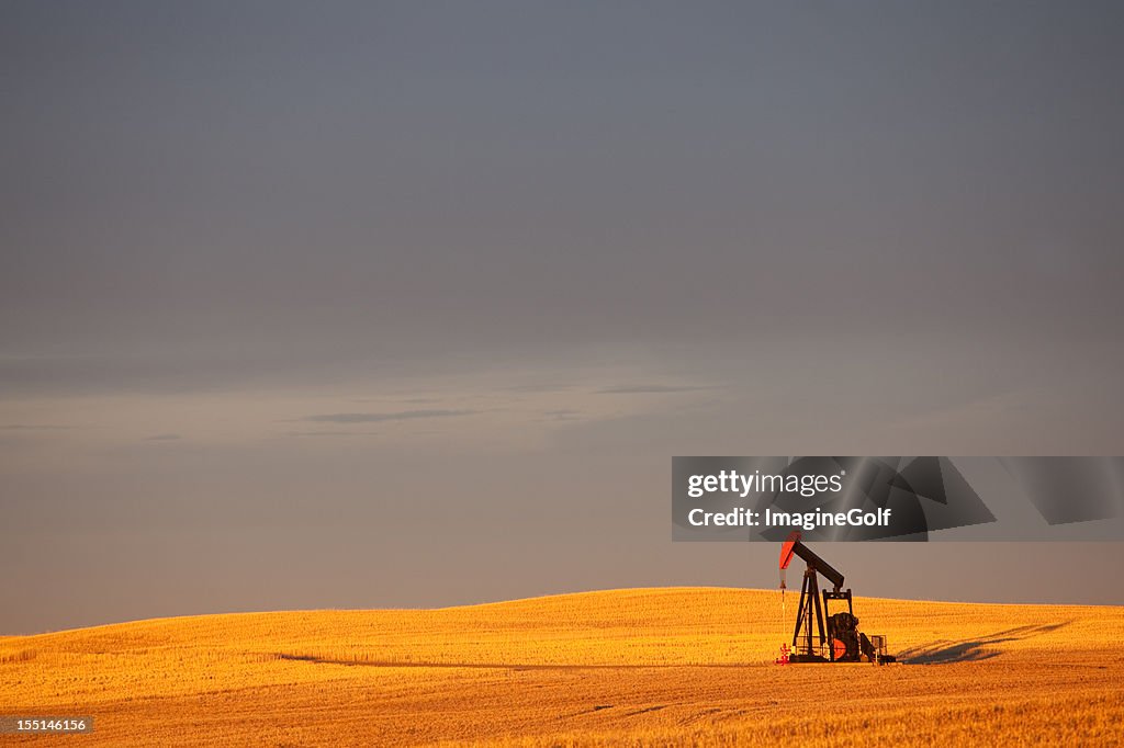 Red Pumpjack In einem Ölfeld In Alberta, Kanada