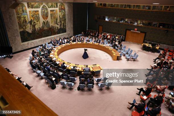 Members meet for a United Nations Security Council meeting on Ukraine on July 17, 2023 in New York City. The ministerial meeting of the UN Security...