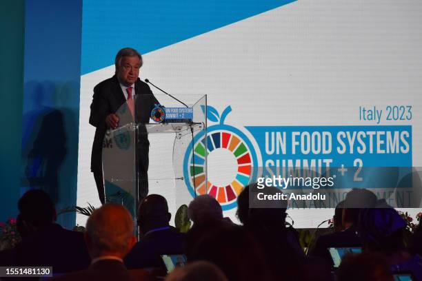 Secretary-General Antonio Guterres speaks during The UN Food Systems Summit at the premises of the Food and Agriculture Organization of the United...