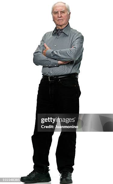 serious senior man (real people) - folded arms stockfoto's en -beelden