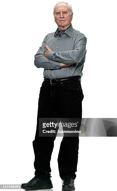 serious senior man (real people) - arms crossed stock pictures, royalty-free photos & images