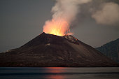 Krakatau Volcano erupting at night - November 2011