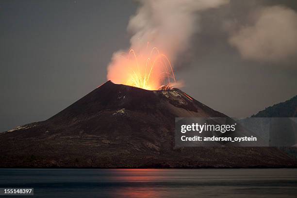 krakatau volcano erupting at night - november 2011 - krakatau island stock pictures, royalty-free photos & images