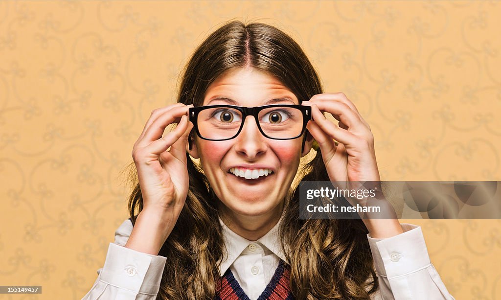 Portrait of young female nerd