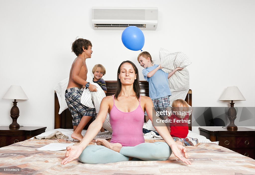 Meditação tempo, ioga, mãe, descontrair.