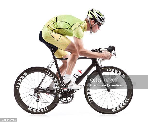 male cyclist on road bike with white background - cycling stock pictures, royalty-free photos & images