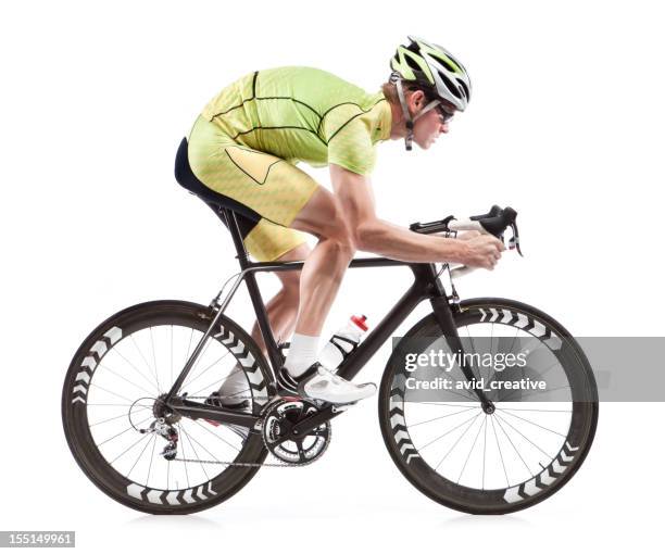 male cyclist on road bike with white background - cyklist bildbanksfoton och bilder