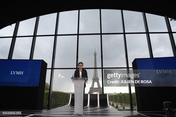 Of LVMH Holding Company, Antoine Arnault speaks during a meeting after LVMH was named as final premium sponsor of 2024 Paris Olympics, in Paris on...