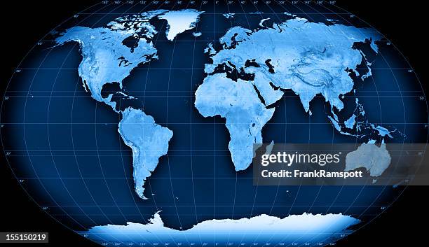topographic weltkarte kavraisky vii-projektion - latitude longitude stock-fotos und bilder