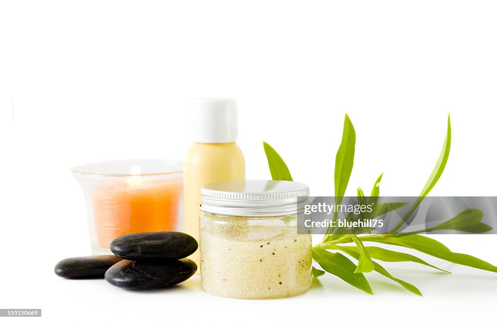 Spa accoutrements on a white background
