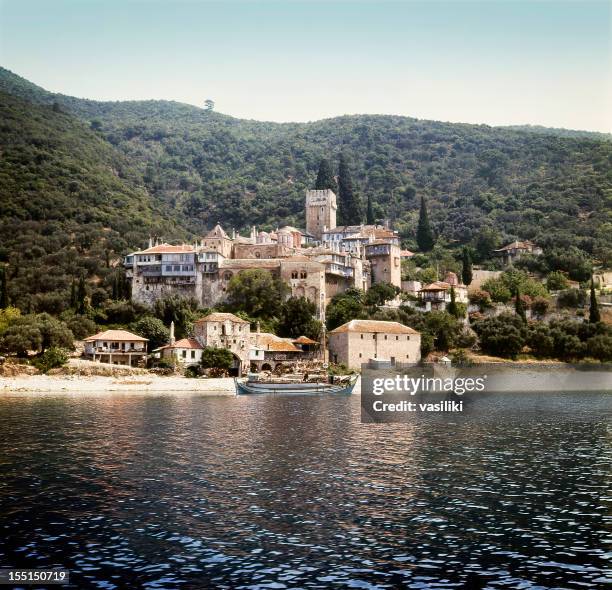 ancient dochiariou monastery at mount athos - halkidiki bildbanksfoton och bilder