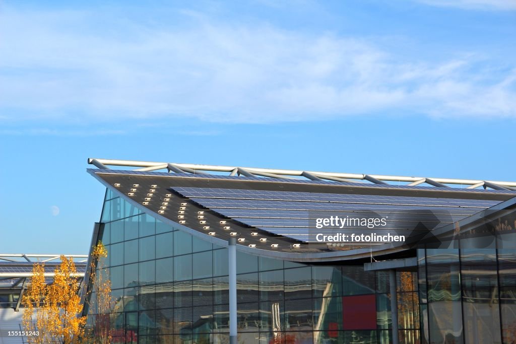 Modern building with solar panels