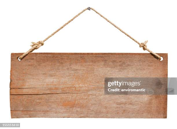 old weathered wood signboard. - koord stockfoto's en -beelden