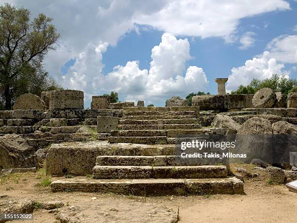 temple of zeus, olympia - ancient olympia greece stock pictures, royalty-free photos & images