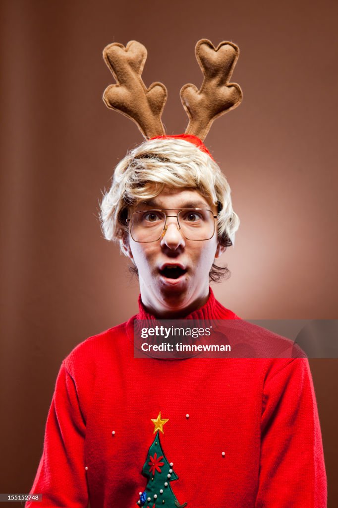 Surprised Reindeer Christmas Boy