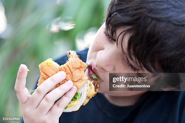 fast food lover - chubby teen boy stock pictures, royalty-free photos & images