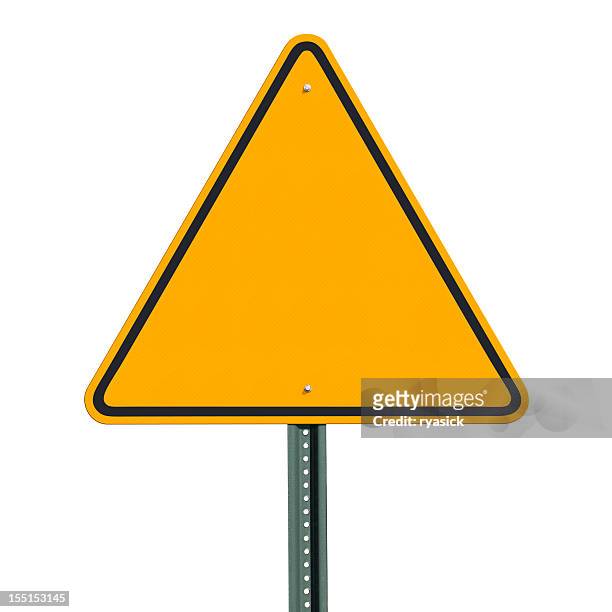 leere dreieckige warnung schild, isoliert mit clipping path - road signs stock-fotos und bilder