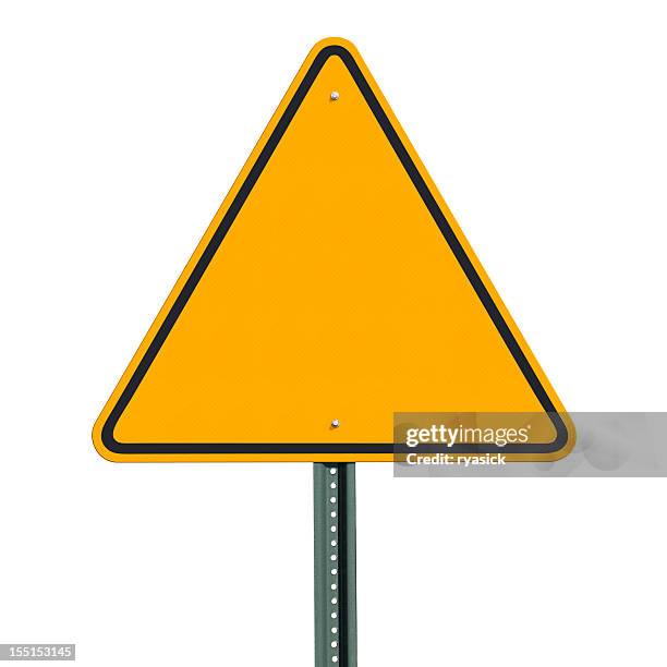 blank triangular warning sign post isolated with clipping path - road sign isolated stock pictures, royalty-free photos & images