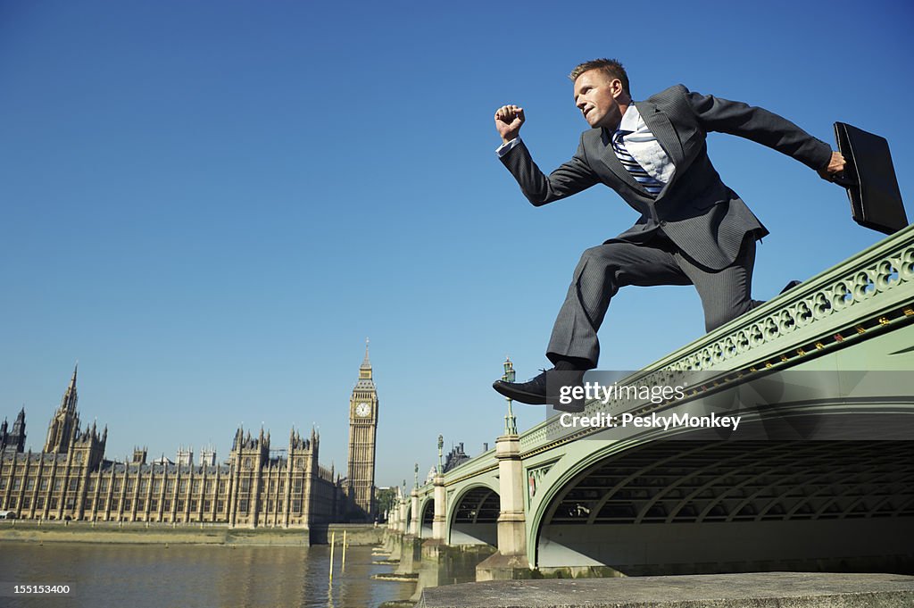 Businessman Leaps over Westminster Bridge London