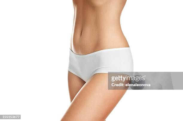 female body wearing white underwear on white background - female backside 個照片及圖片檔