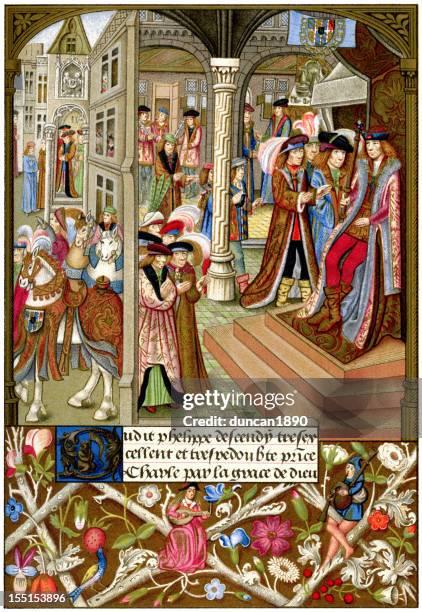 charles, duke of burgundy - medieval-illuminated-letter stock illustrations