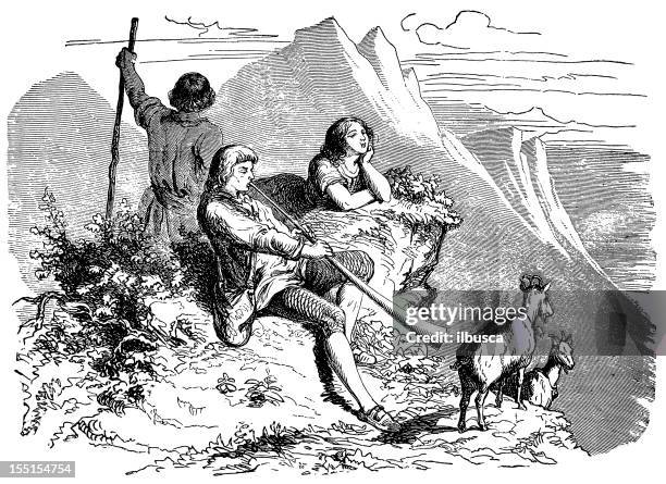 mountain goat shepherd - horn stock illustrations