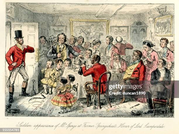 victorian party - dining table stock illustrations