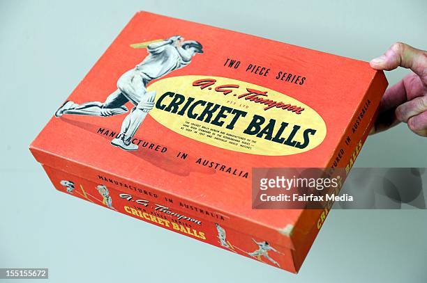 1950s box of cricket blls at the Kookaburra cricket ball factory at Moorabbin in Melbourne, October 24, 2012. This iconic manufacturer of Australian...