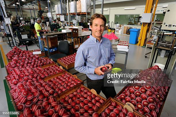 Brett Elliot, Group Managing Director of Kookaburra, at the Kookaburra cricket ball factory at Moorabbin in Melbourne, October 24, 2012. This iconic...