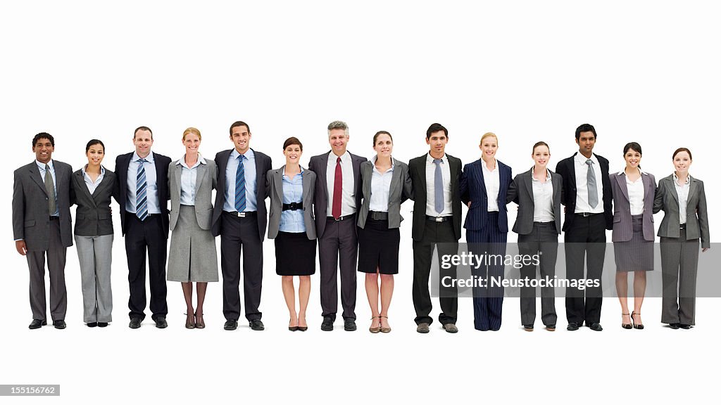 Businesspeople Standing with Arms Around One Another - Isolated