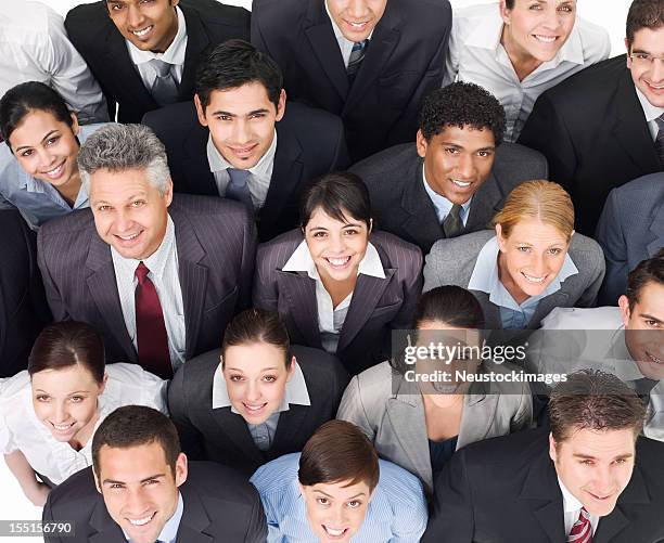 crowd of businesspeople smiling - crowd looking up stock pictures, royalty-free photos & images