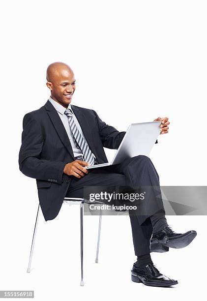 businessman using a laptop on white background - businessman cut out stock pictures, royalty-free photos & images