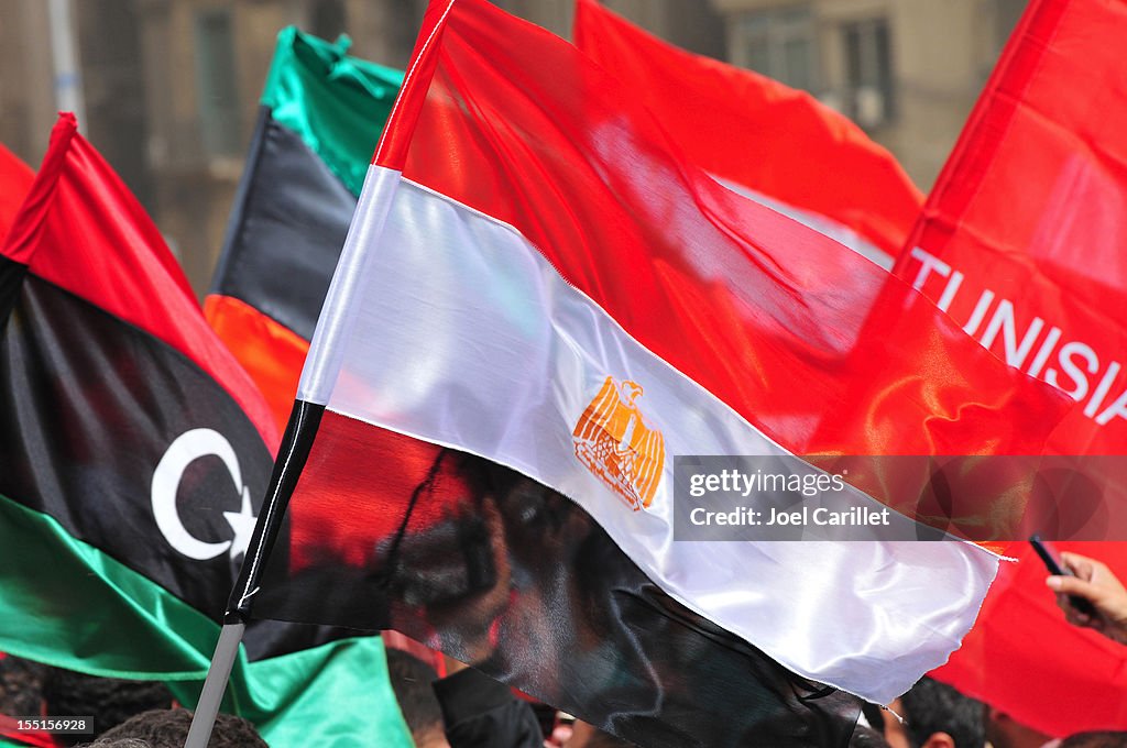 Flags of Libya, Egypt, and Tunisia (Tahrir Square, Cairo, Egypt)