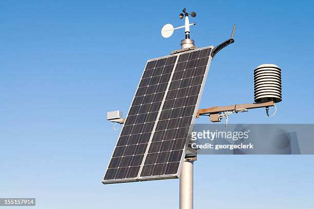 modern solar powered weather station - meteorology thermometers stock pictures, royalty-free photos & images