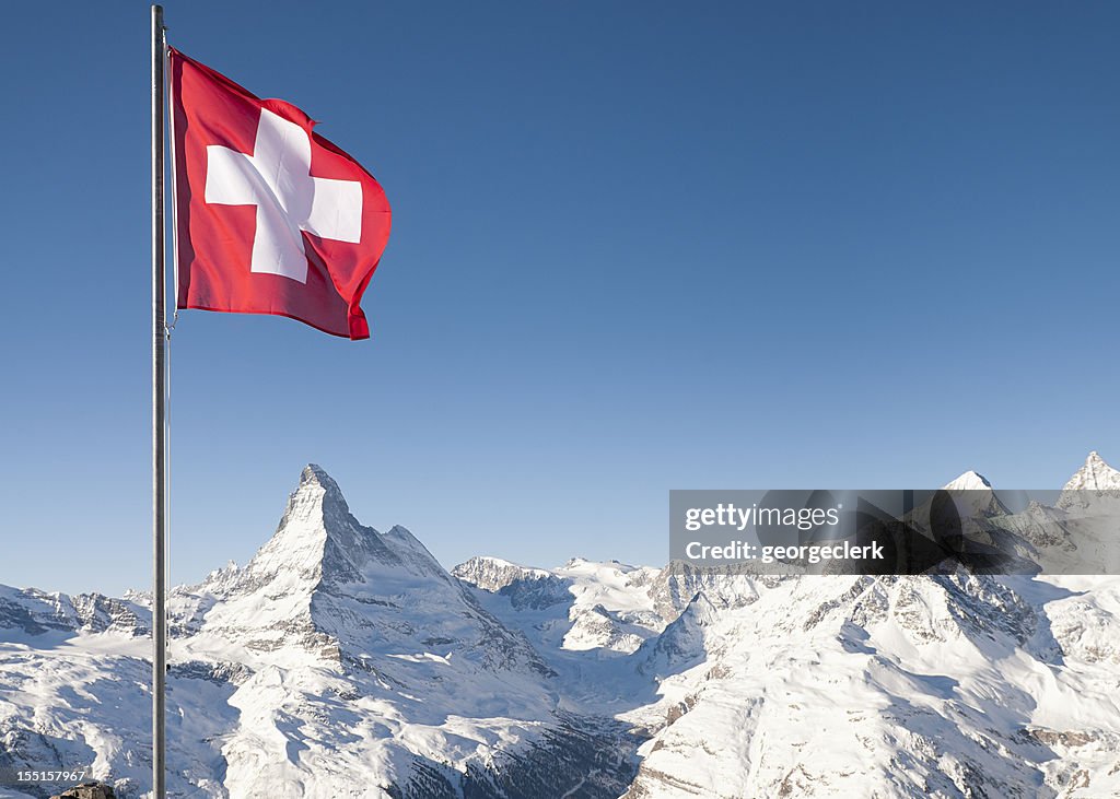 Swiss Flag and the Matterhorn