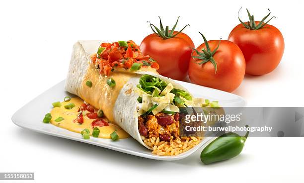 turkey chili burrito on white - burrito 個照片及圖片檔