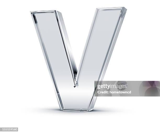 3d letter v in silver on a white background - letter v stock pictures, royalty-free photos & images