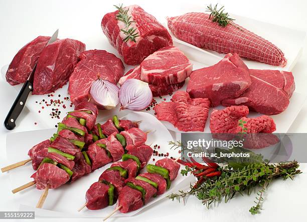 fresh cuts of meat - different cuts of meat stock pictures, royalty-free photos & images